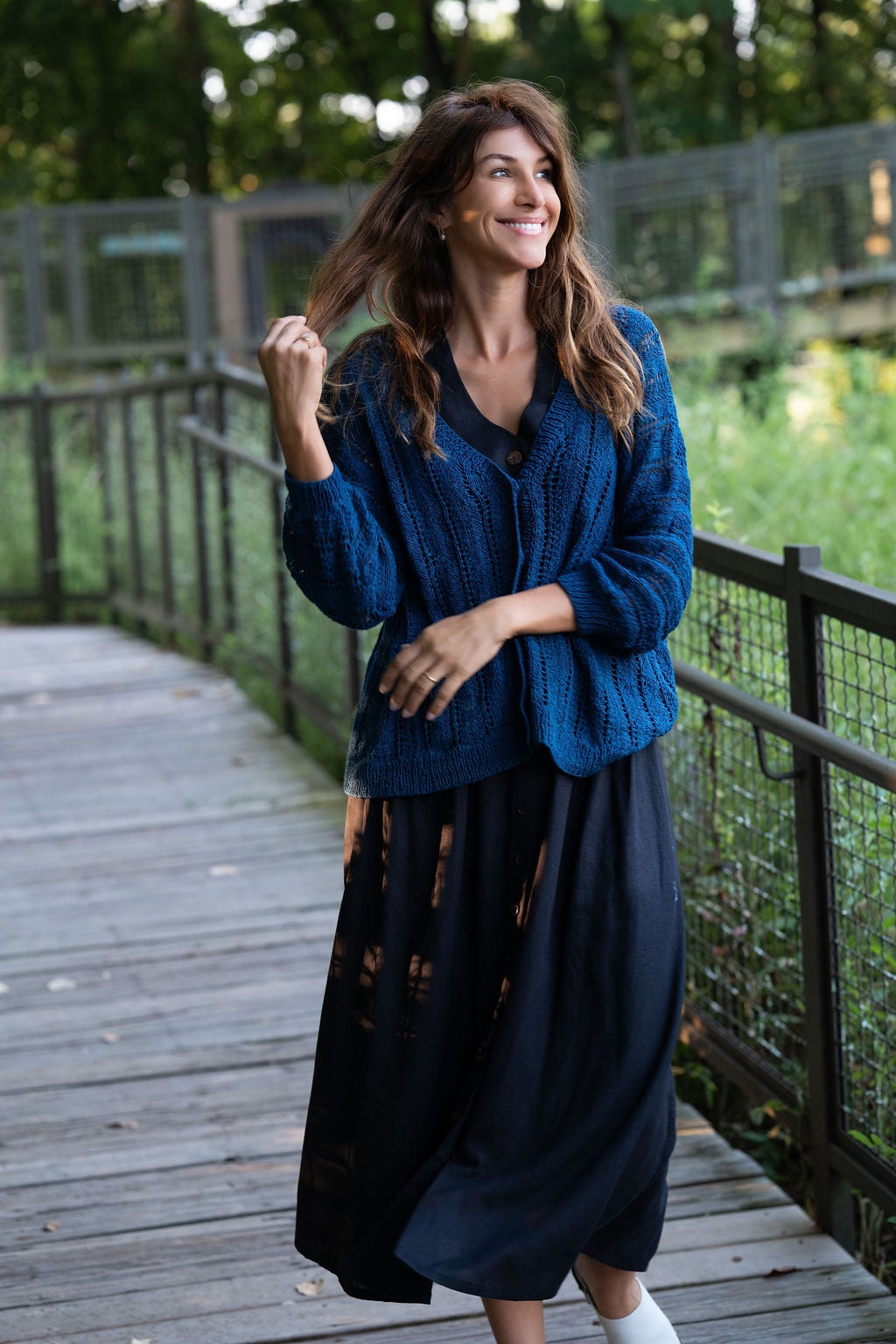 Perry Gathered Midi Skirt in Black Linen
