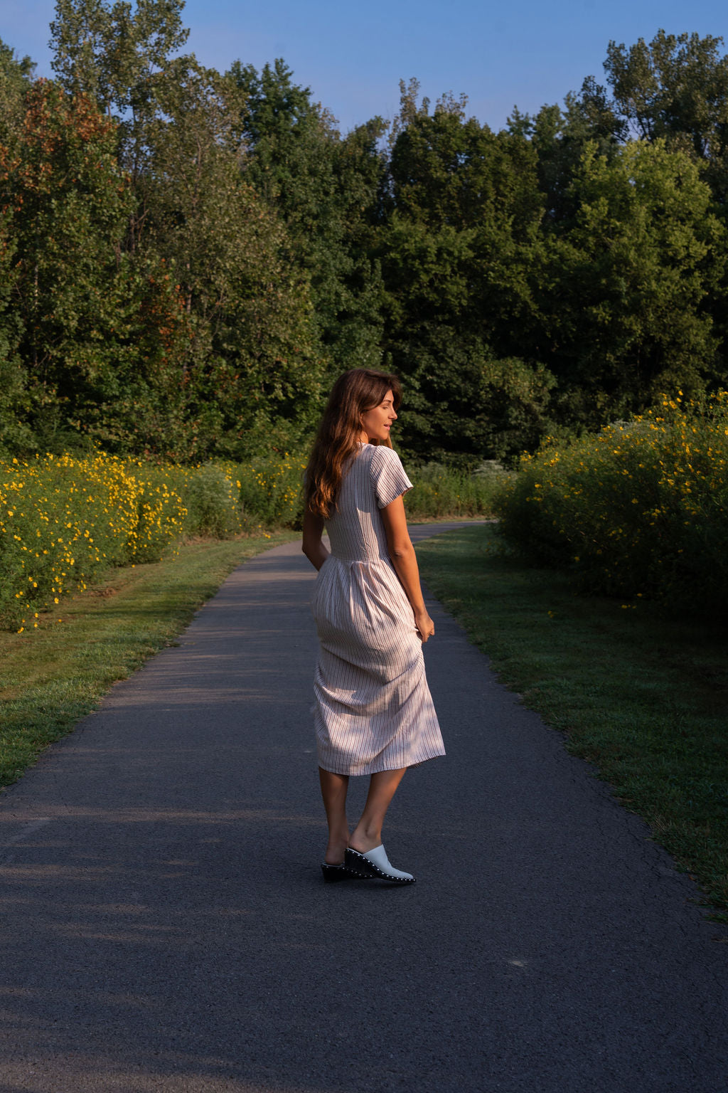 June Dress in Red and White Striped Linen