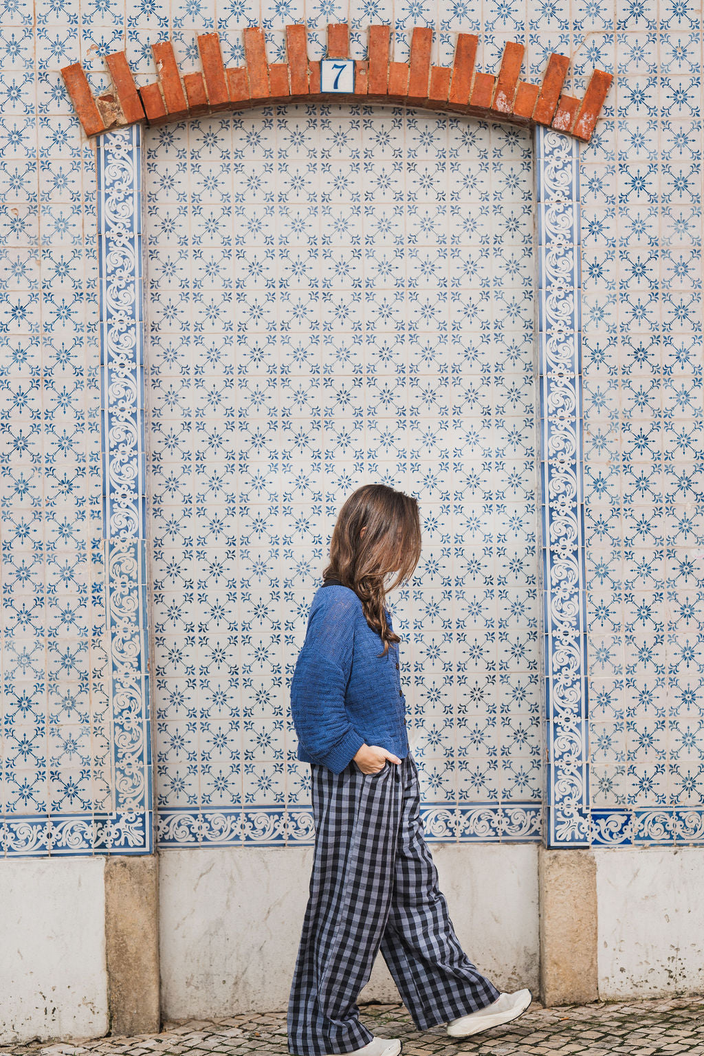 Katie Handwoven Cotton Pants in Navy Gingham