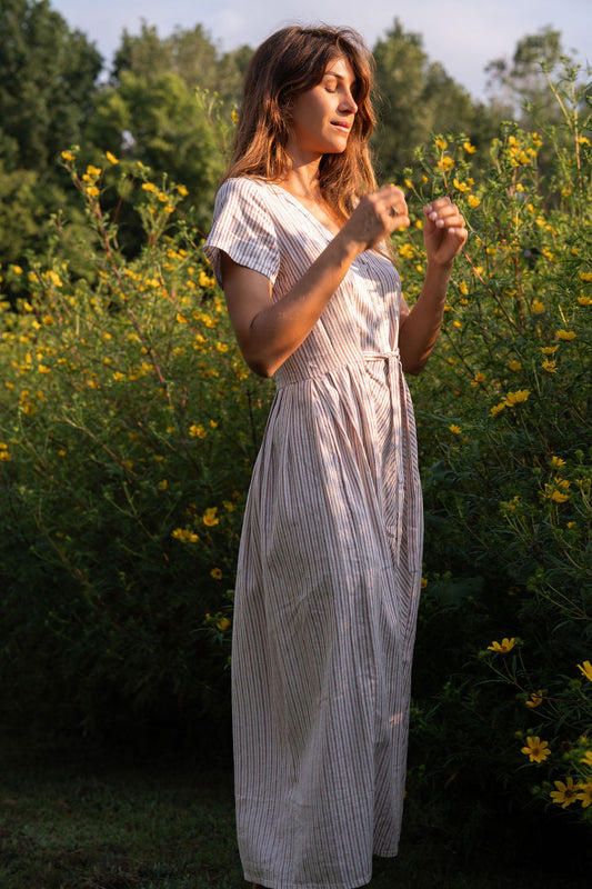 June Dress in Red and White Striped Linen