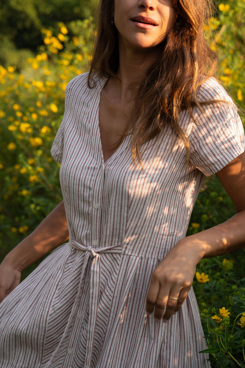 June Dress in Red and White Striped Linen