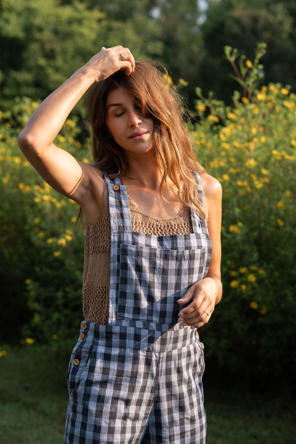 Dilsi Handwoven Cotton Overalls in Blue Gingham Made to Order