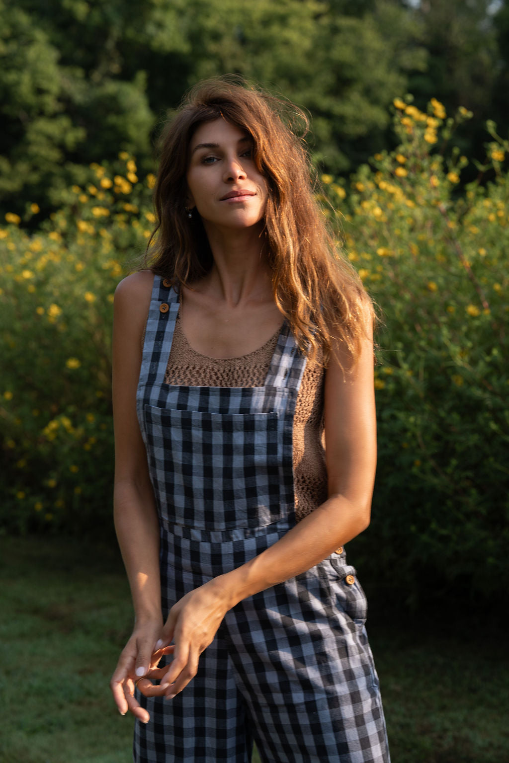 Dilsi Handwoven Cotton Overalls in Blue Gingham Made to Order