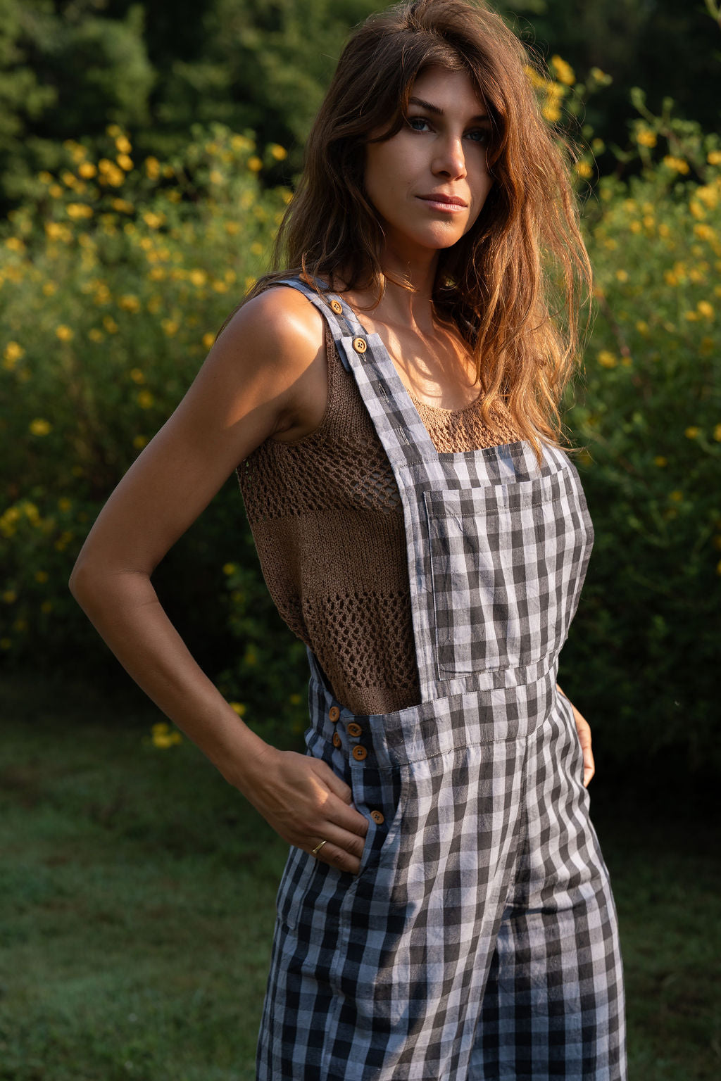 Dilsi Handwoven Cotton Overalls in Blue Gingham Made to Order