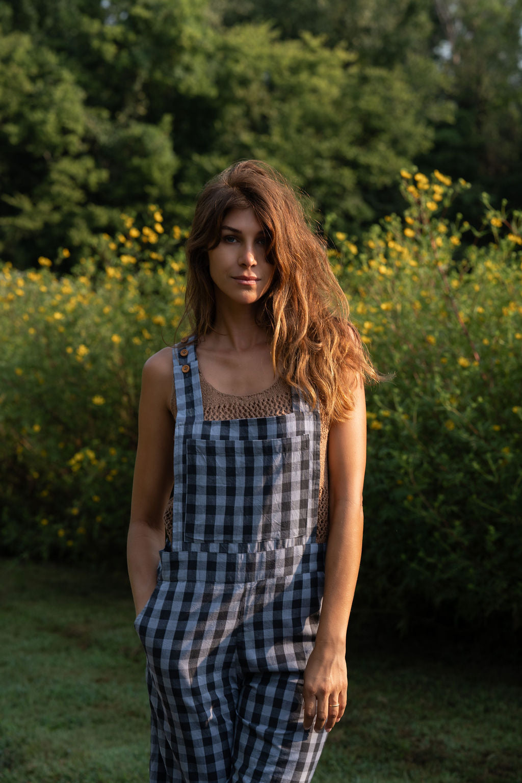 Dilsi Handwoven Cotton Overalls in Blue Gingham Made to Order