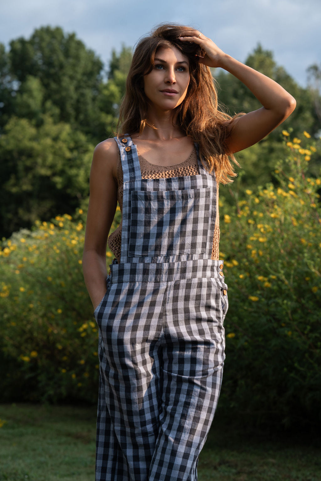 Dilsi Handwoven Cotton Overalls in Blue Gingham Made to Order