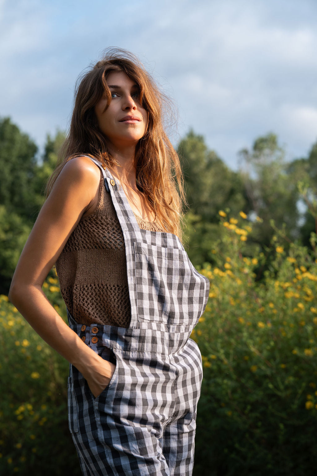 Dilsi Handwoven Cotton Overalls in Blue Gingham Made to Order