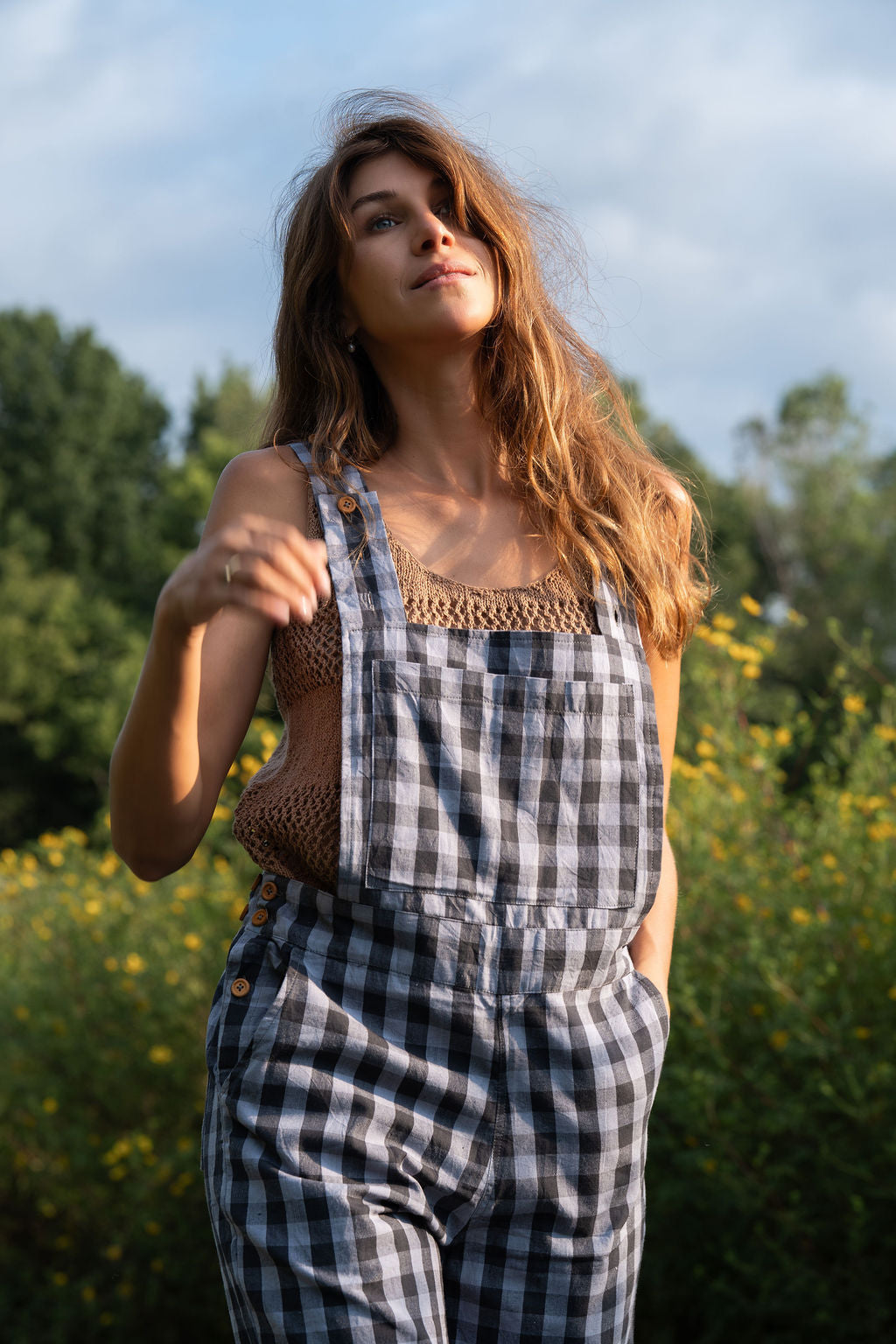 Dilsi Handwoven Cotton Overalls in Blue Gingham Made to Order