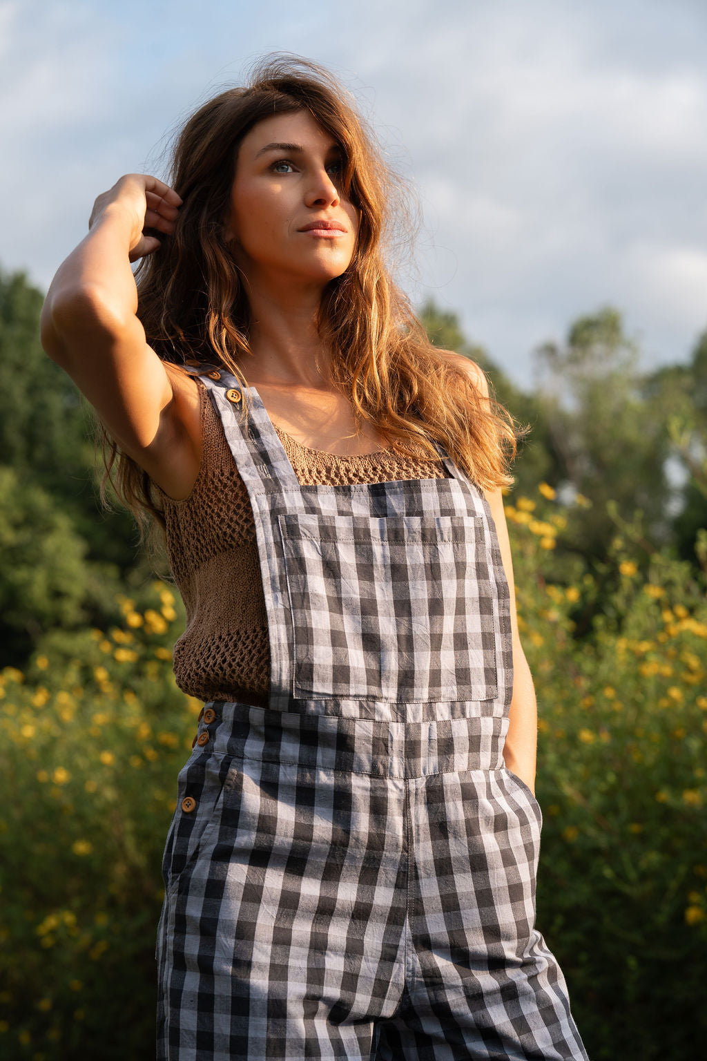 Dilsi Handwoven Cotton Overalls in Blue Gingham Made to Order