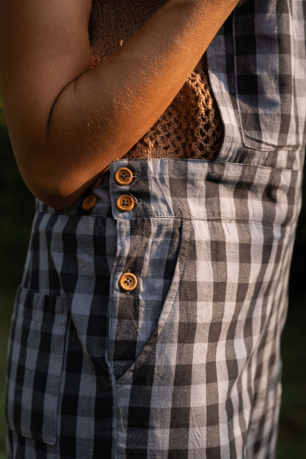Dilsi Handwoven Cotton Overalls in Blue Gingham Made to Order