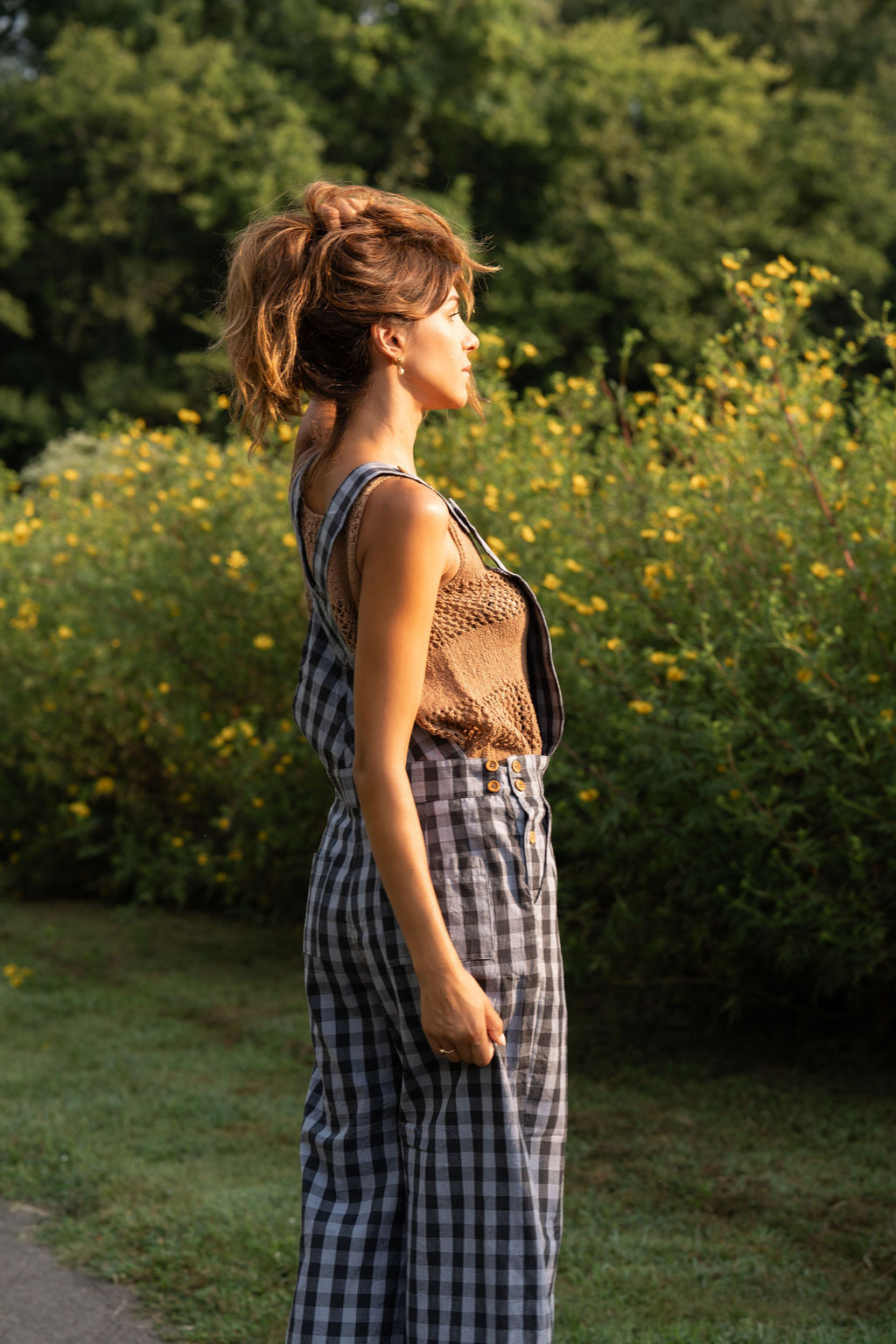 Dilsi Handwoven Cotton Overalls in Blue Gingham Made to Order