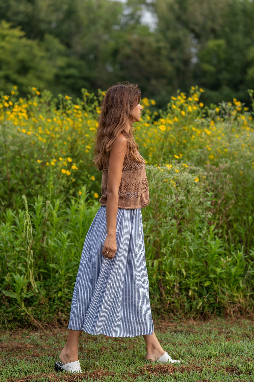Lindy Hand Knit Cotton Lace Tank in Mauve Brown