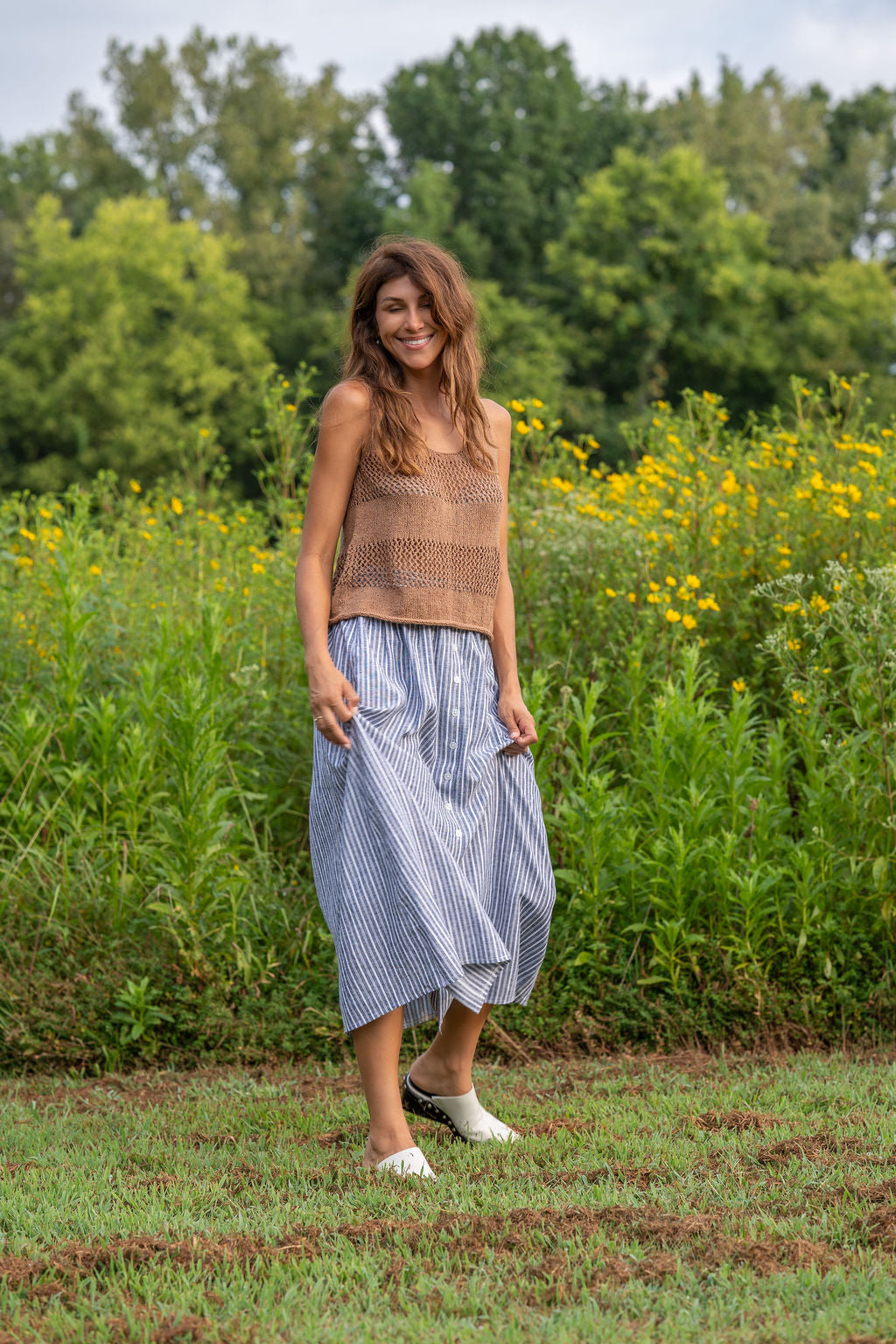 Lindy Hand Knit Cotton Lace Tank in Mauve Brown
