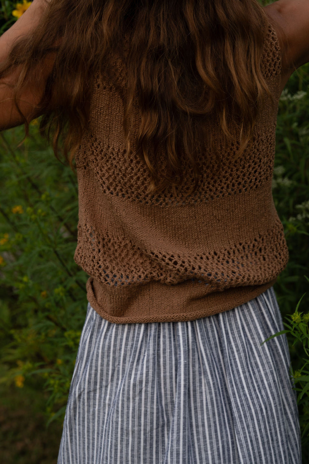 Lindy Hand Knit Cotton Lace Tank in Mauve Brown