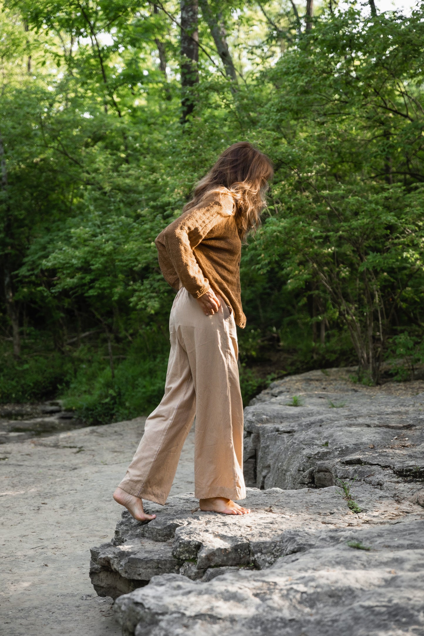 Katie Handwoven Cotton Pants Yellow Gingham Made to Order