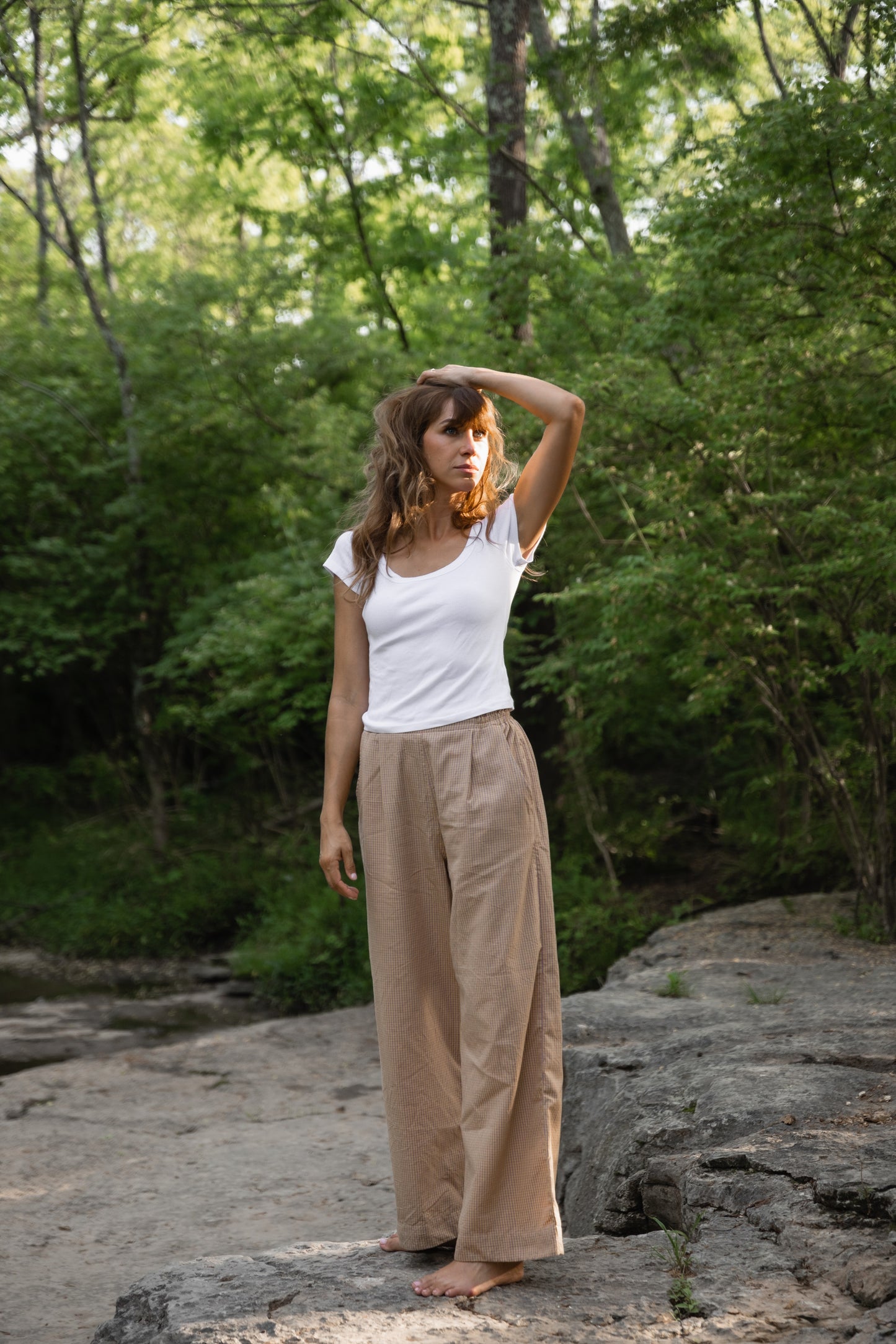 Katie Handwoven Cotton Pants Yellow Gingham Made to Order