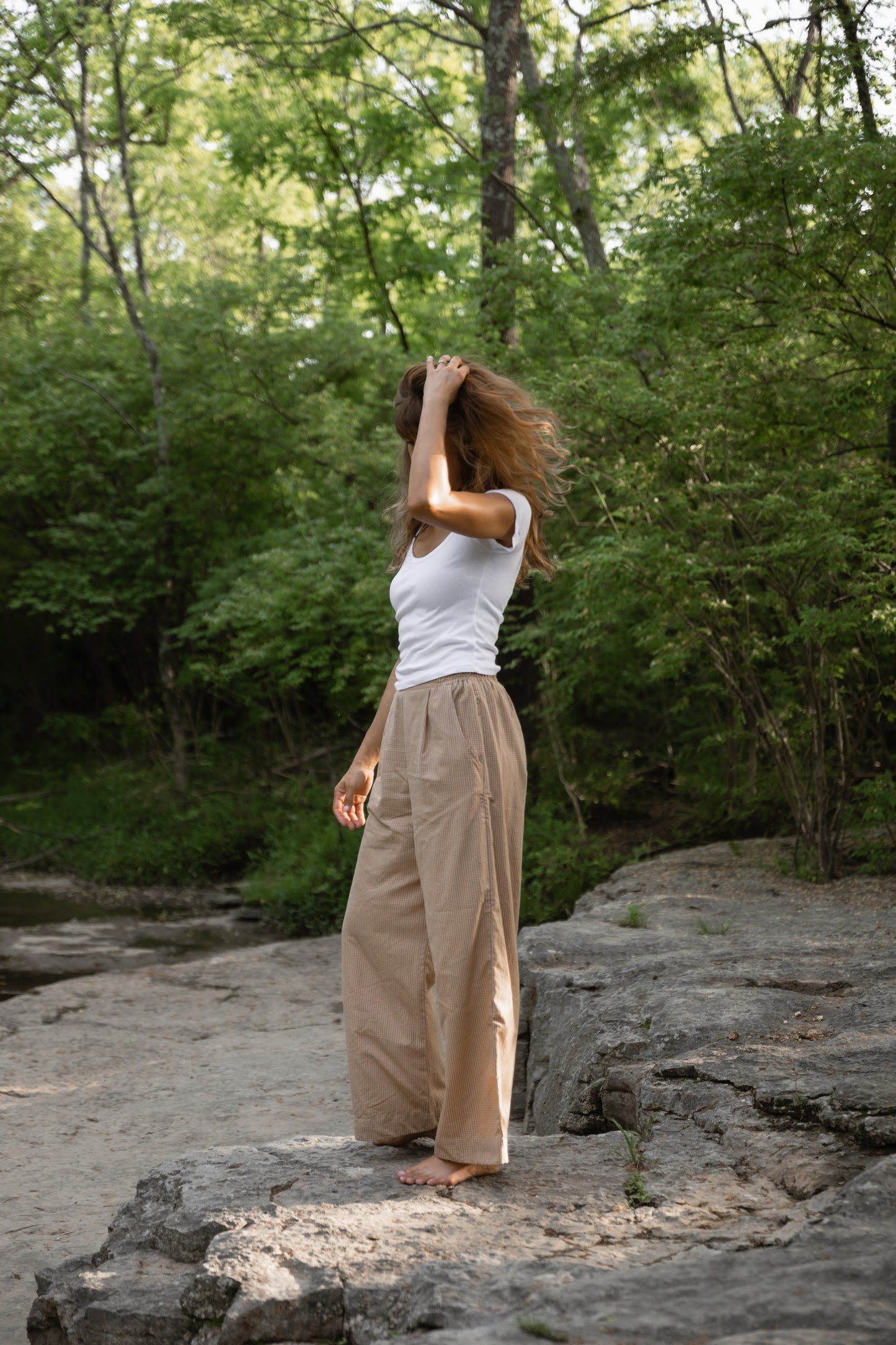 Katie Handwoven Cotton Pants Yellow Gingham Made to Order