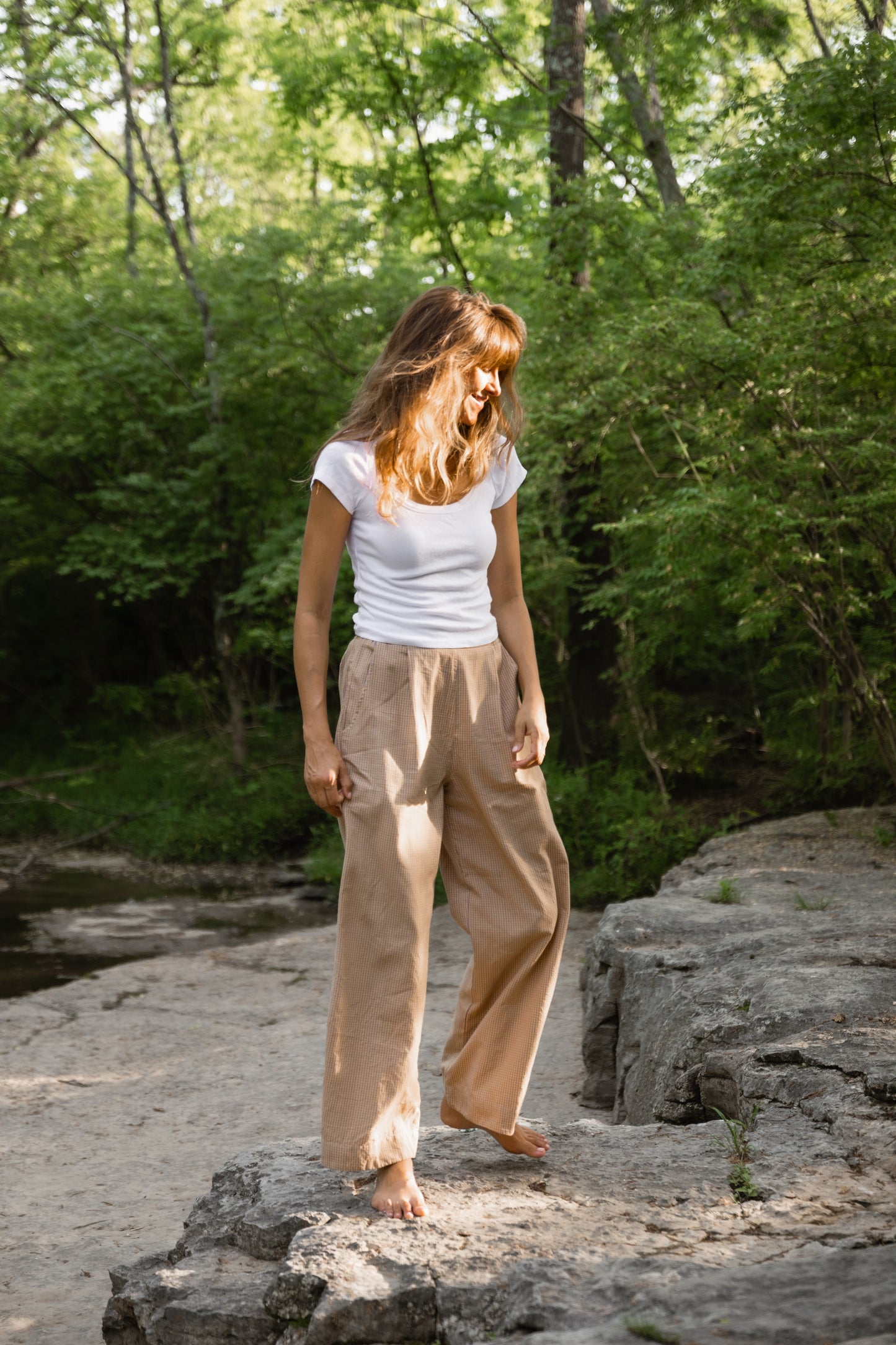Katie Handwoven Cotton Pants Yellow Gingham Made to Order
