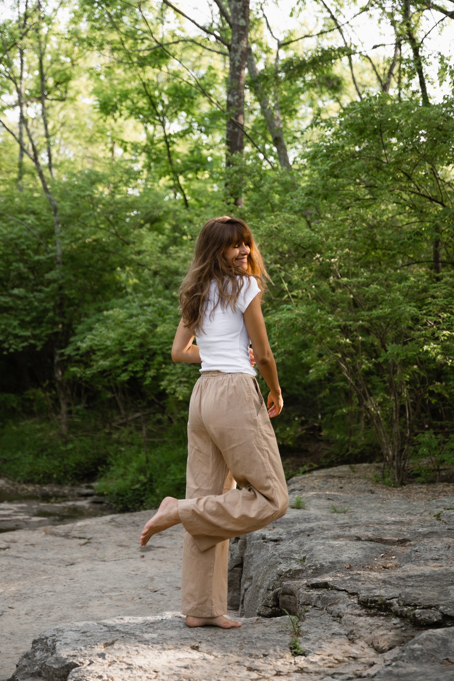 Katie Handwoven Cotton Pants Yellow Gingham Made to Order