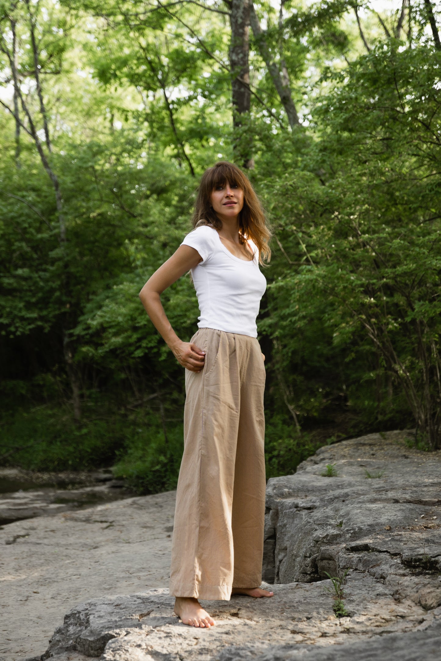 Katie Handwoven Cotton Pants Yellow Gingham Made to Order