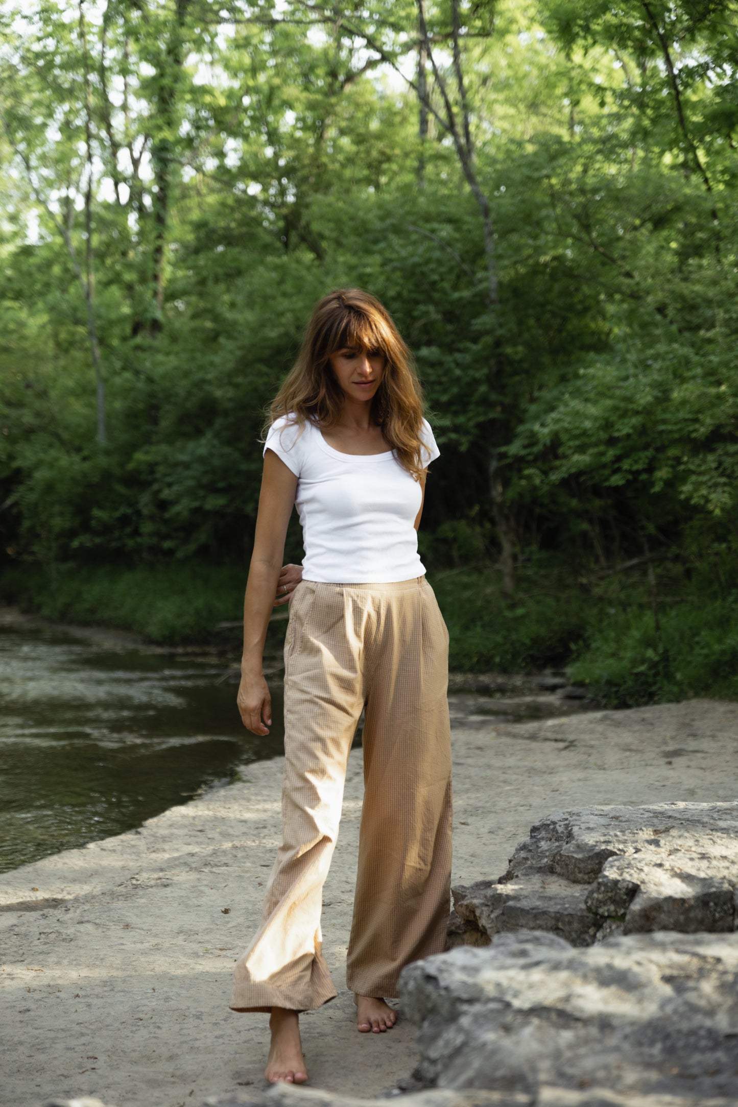 Katie Handwoven Cotton Pants Yellow Gingham Made to Order