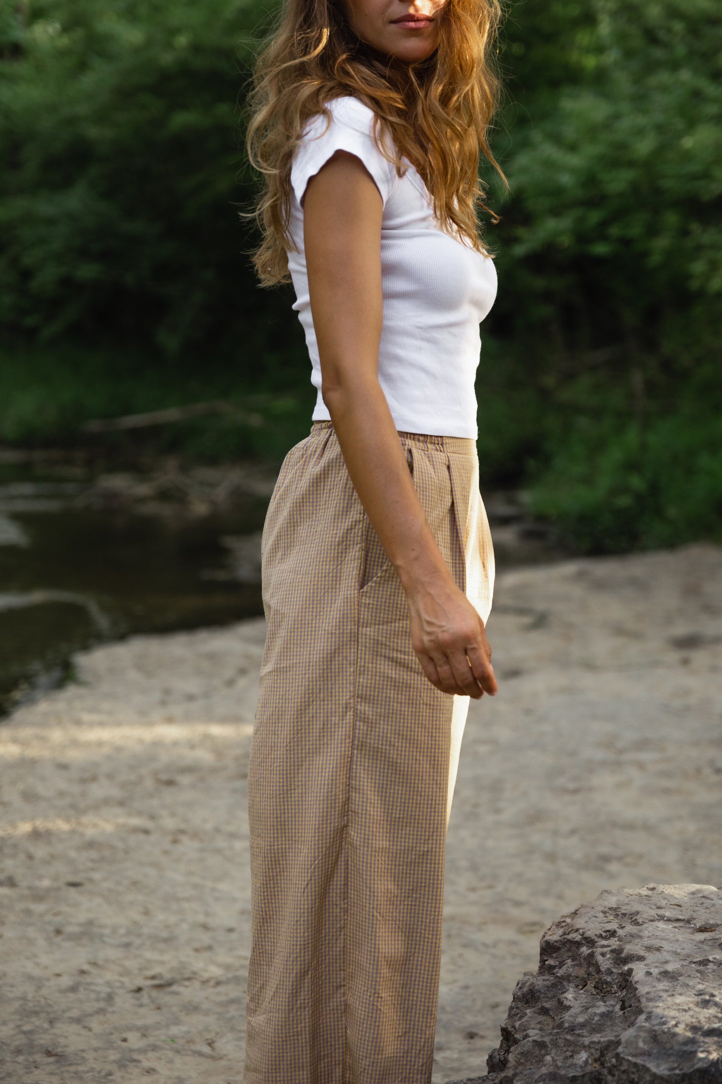 Katie Handwoven Cotton Pants Yellow Gingham Made to Order