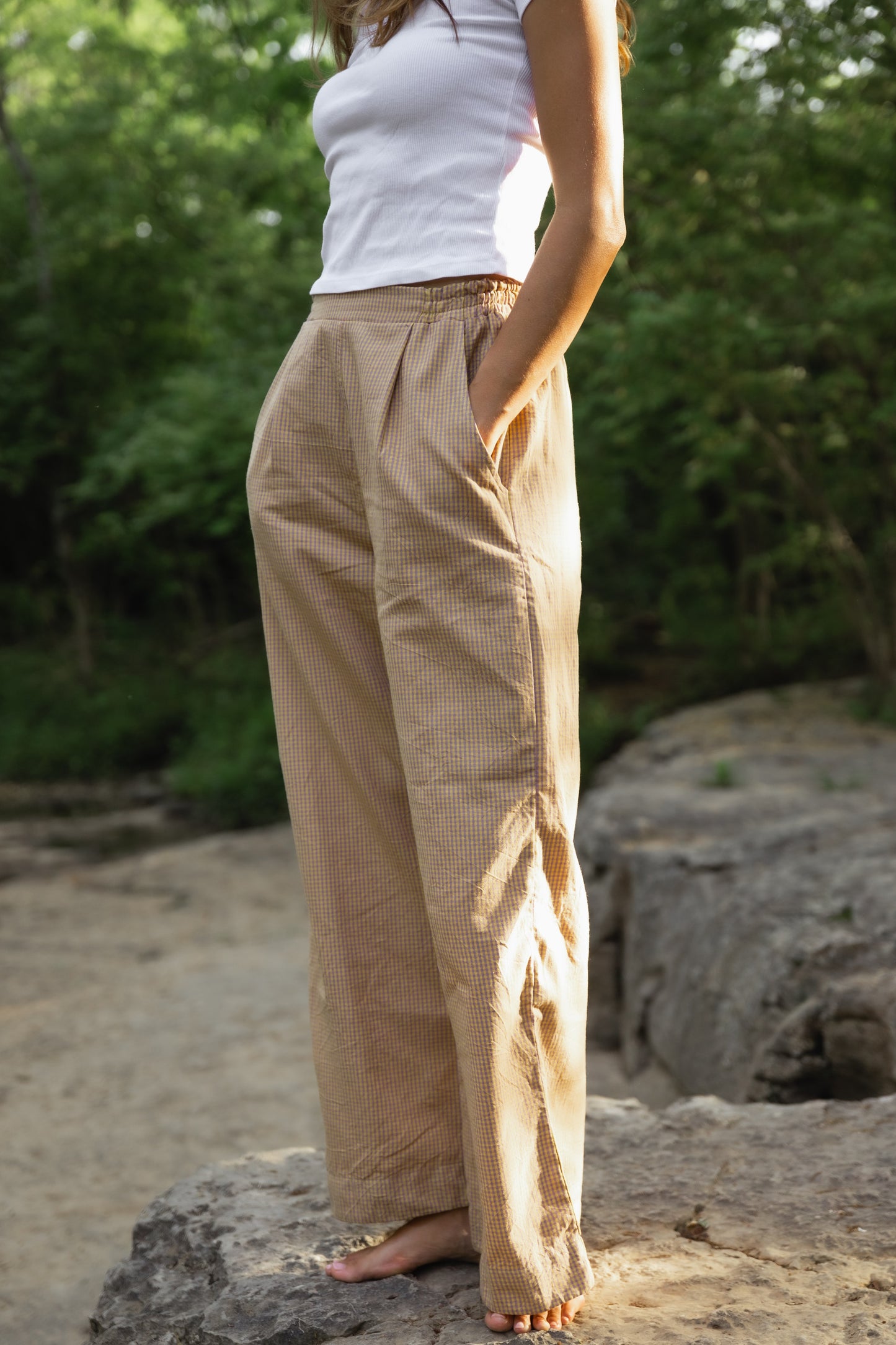 Katie Handwoven Cotton Pants Yellow Gingham Made to Order