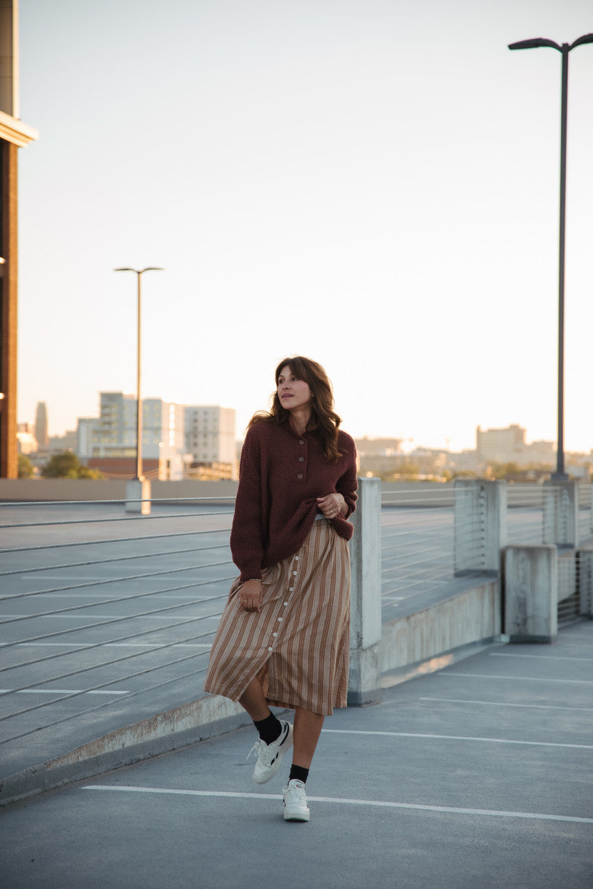 Imogene Oversized Wool Henley in Rust Made to Order