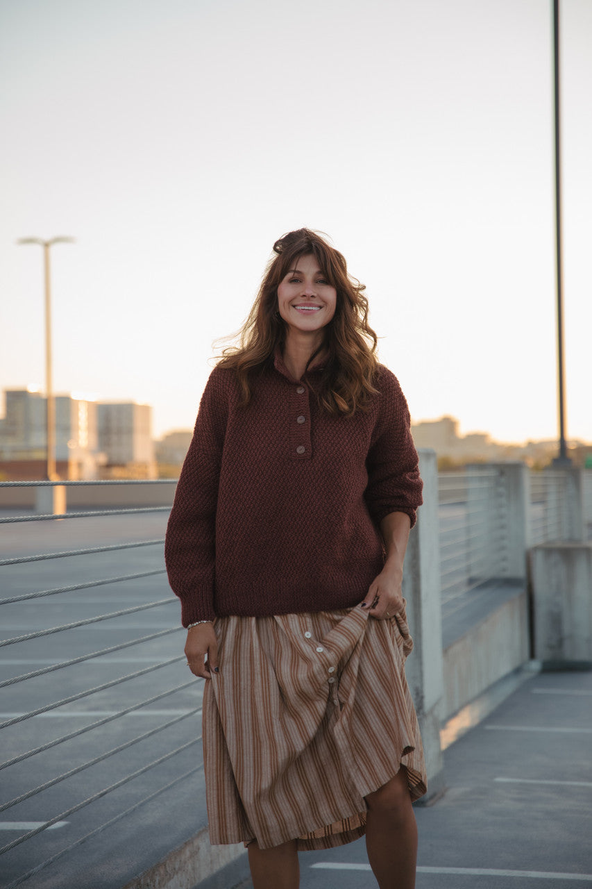 Imogene Oversized Wool Henley in Rust Made to Order