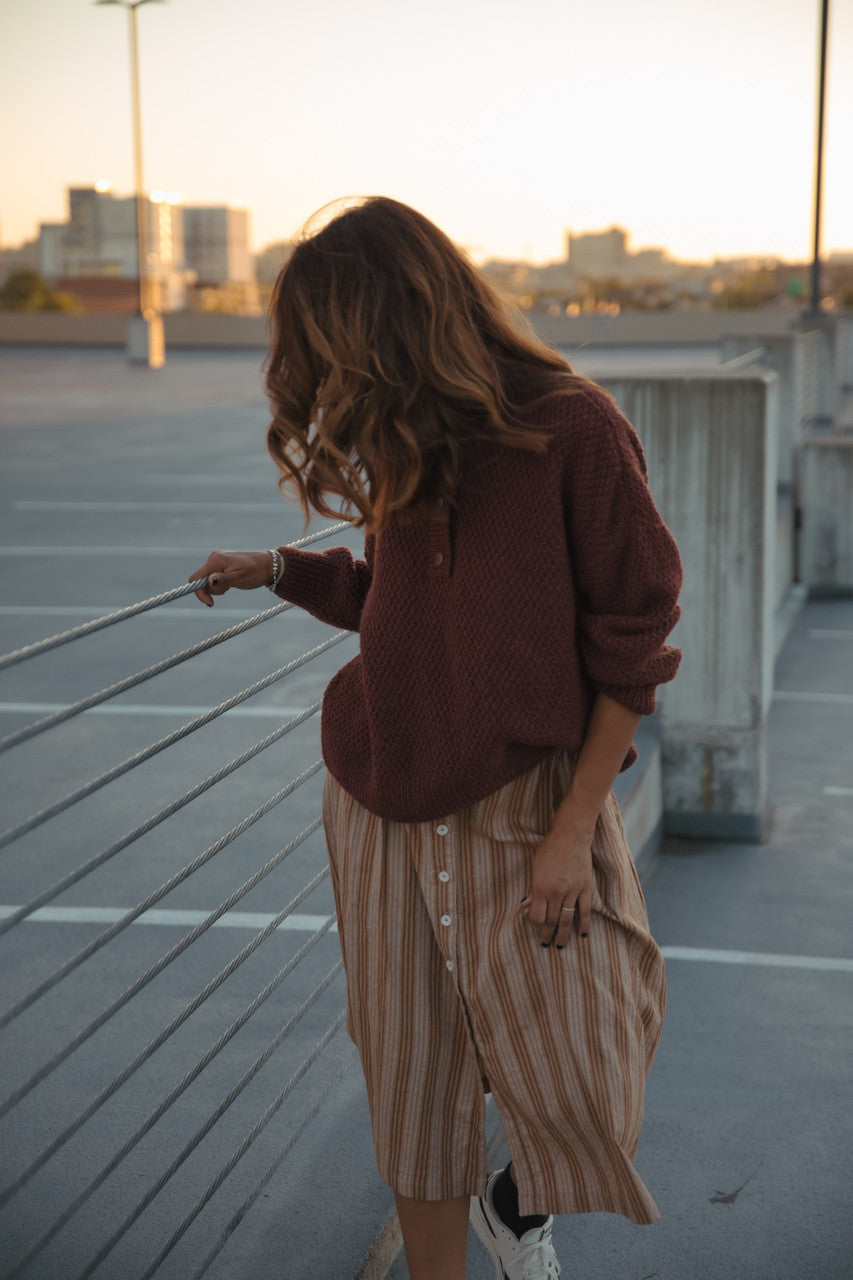 Imogene Oversized Wool Henley in Rust Made to Order