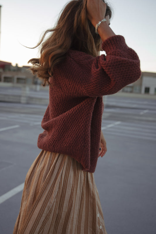 Imogene Oversized Wool Henley in Rust Made to Order