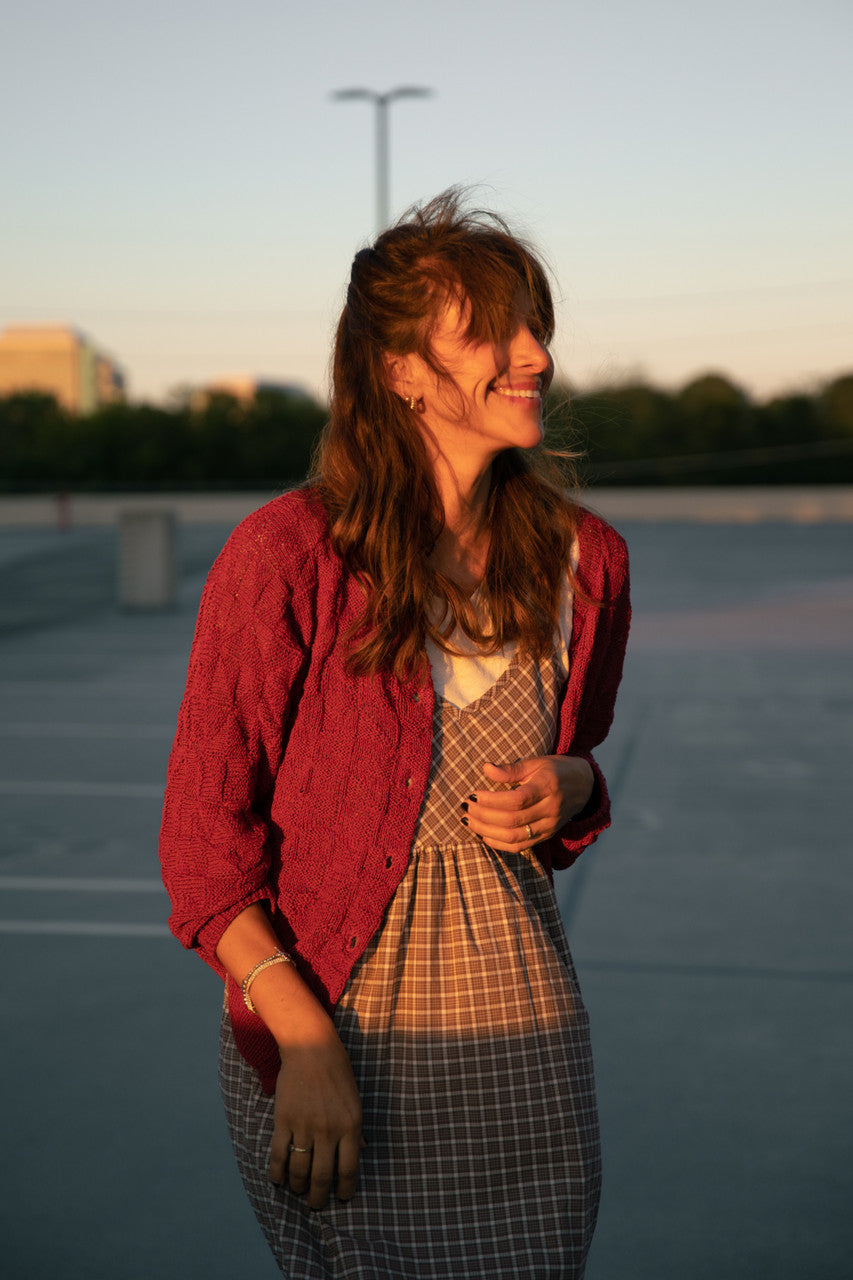 Tina Triangle Knit Cotton Cardigan in Red Made to Order