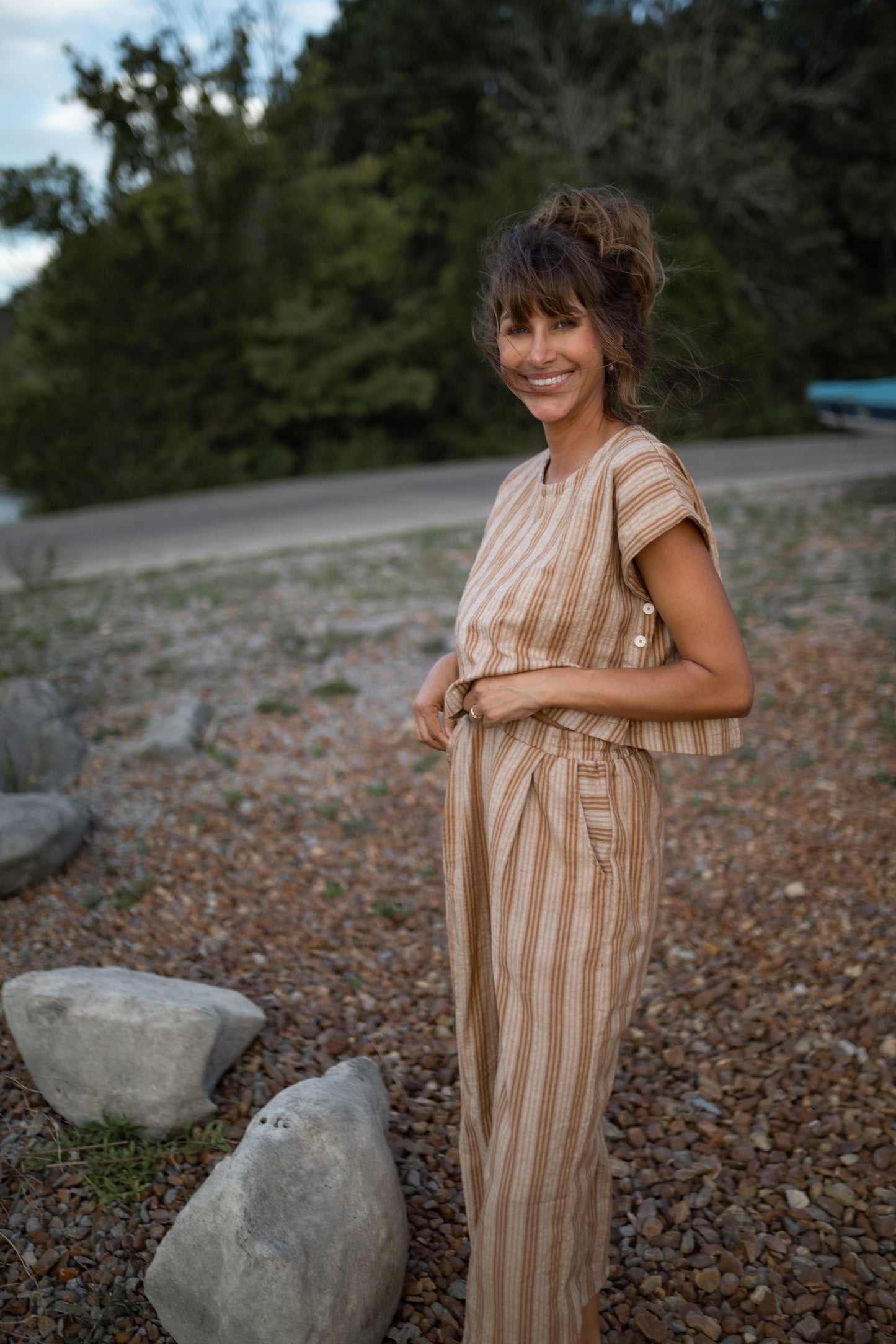 Katie Handwoven Cotton Set in Mustard and Cream Stripe Made to Order