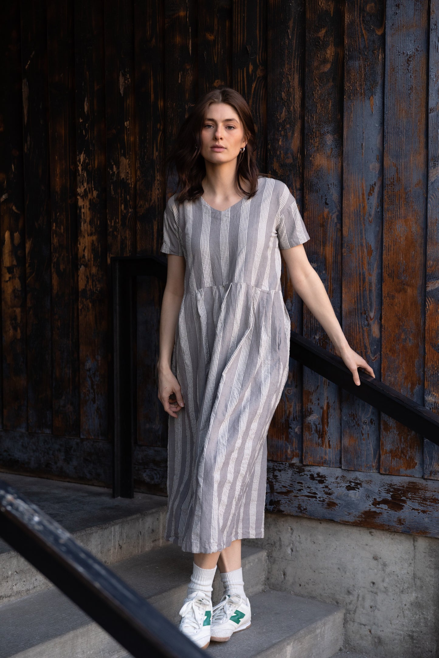 Eloise Handwoven Cotton Dress in Green Gingham