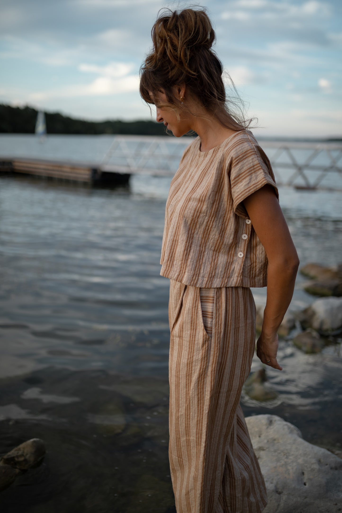 Katie Handwoven Cotton Set in Mustard and Cream Stripe Made to Order