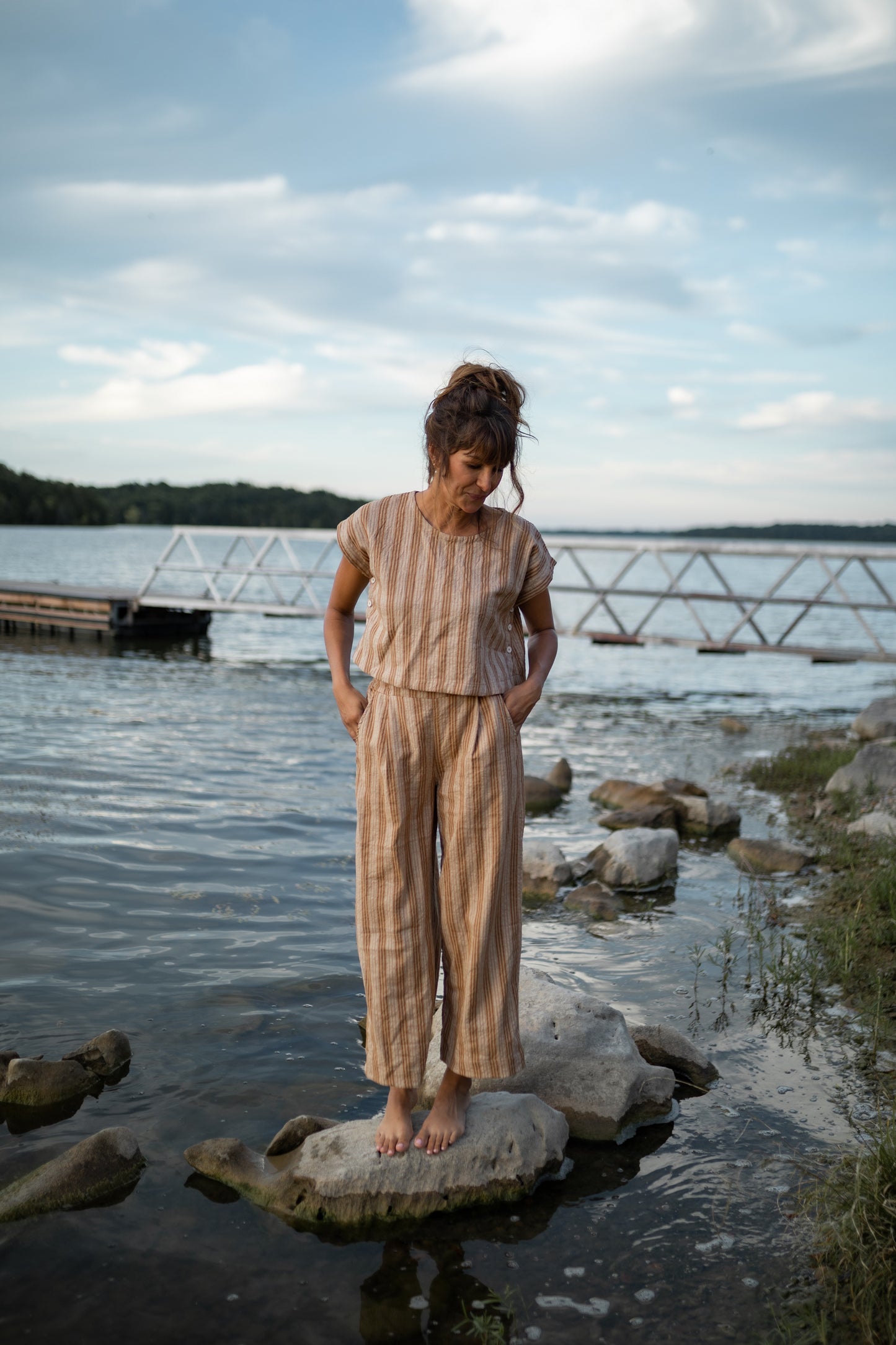 Katie Handwoven Cotton Set in Mustard and Cream Stripe Made to Order