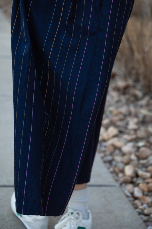 Eloise Handwoven Cotton Dress in Navy Made to Order