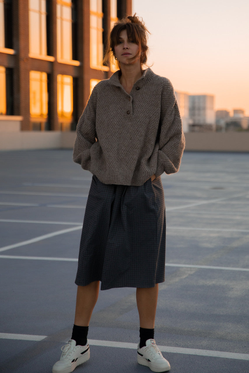 Imogene Oversized Wool Henley in Heather Beige Made to Order