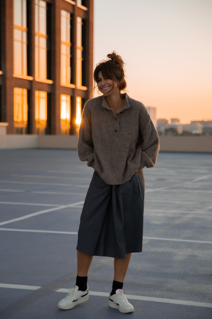 Imogene Oversized Wool Henley in Heather Beige Made to Order