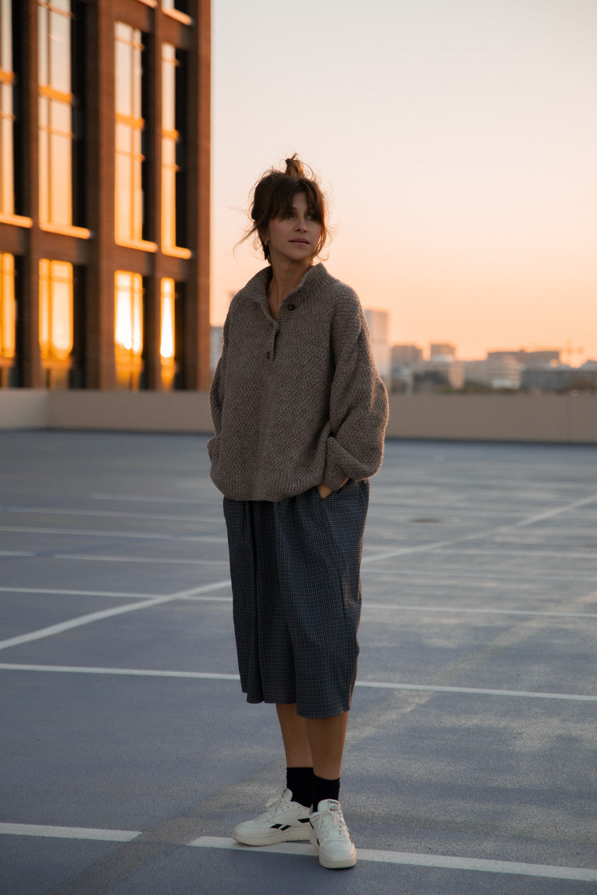 Imogene Oversized Wool Henley in Heather Beige Made to Order