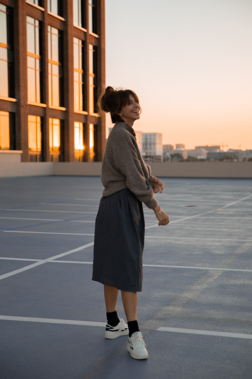 Imogene Oversized Wool Henley in Heather Beige Made to Order