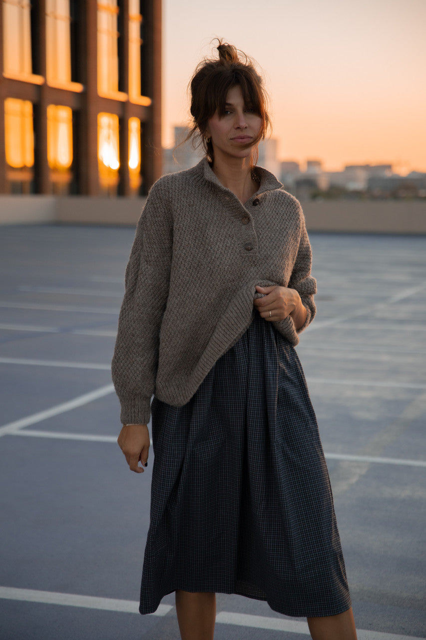 Imogene Oversized Wool Henley in Heather Beige Made to Order