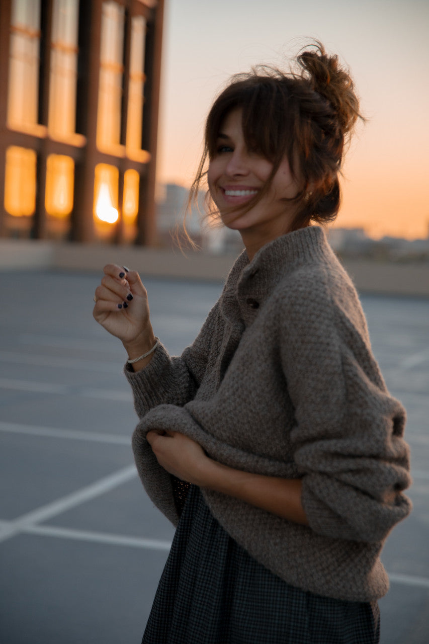 Imogene Oversized Wool Henley in Heather Beige Made to Order