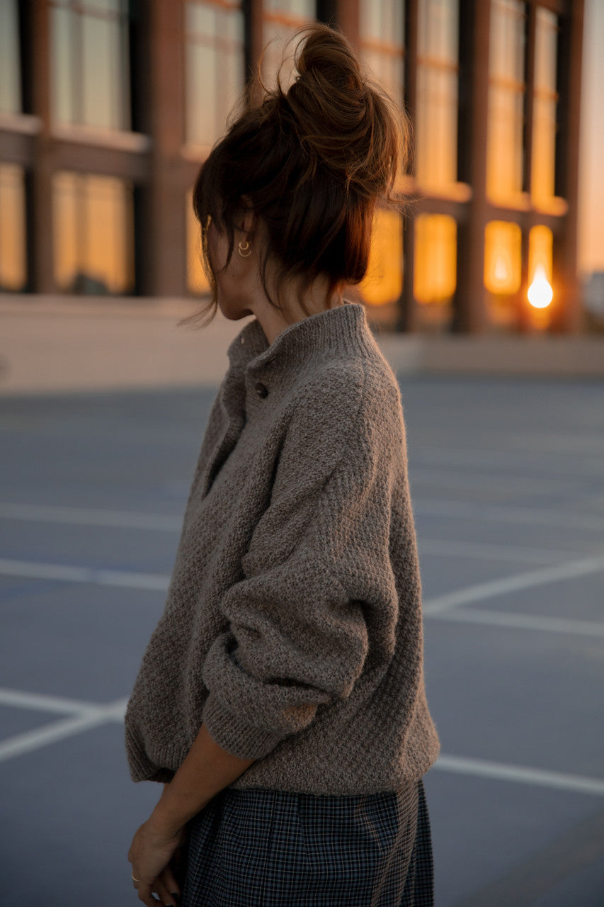 Imogene Oversized Wool Henley in Heather Beige Made to Order