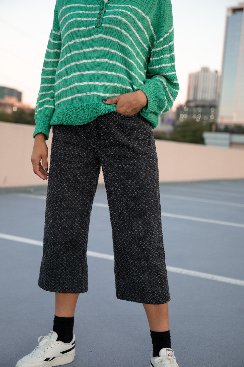Aiden Classic Breton Style Henley in Green and White Stripe Made to Order