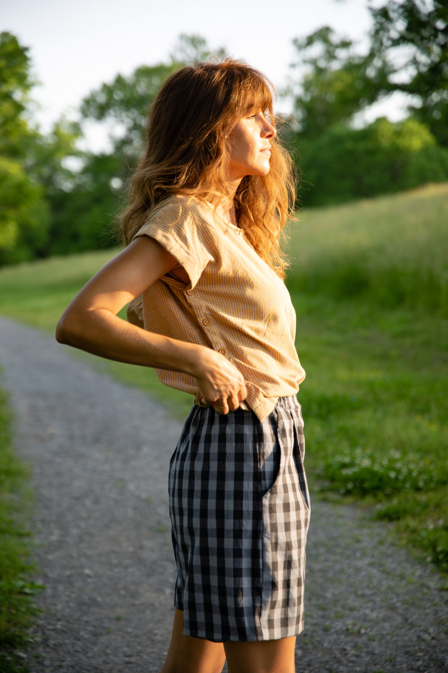 Katie Handwoven Cotton Pants Yellow Gingham Made to Order