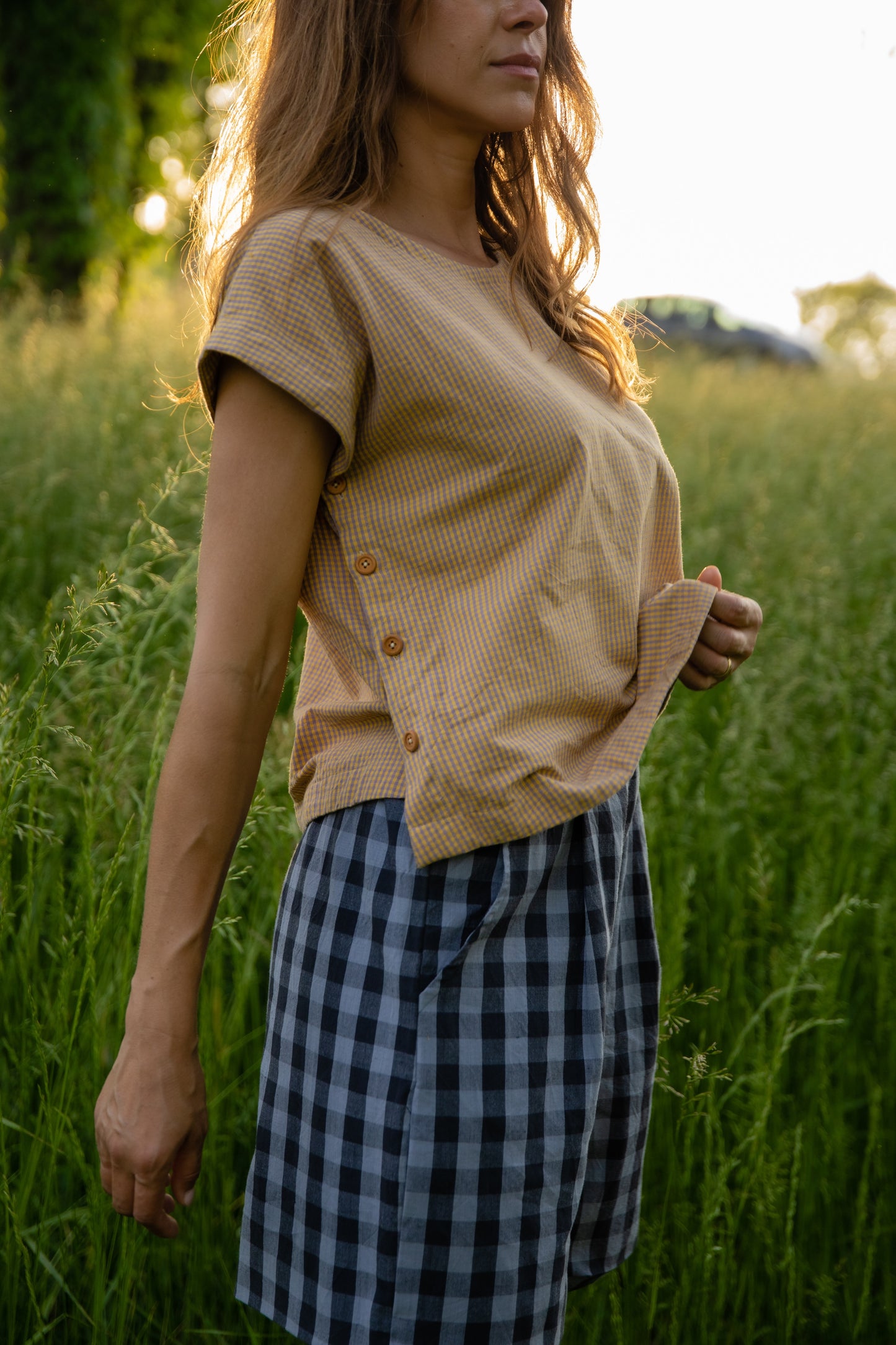 Katie Handwoven Cotton Pants Yellow Gingham Made to Order