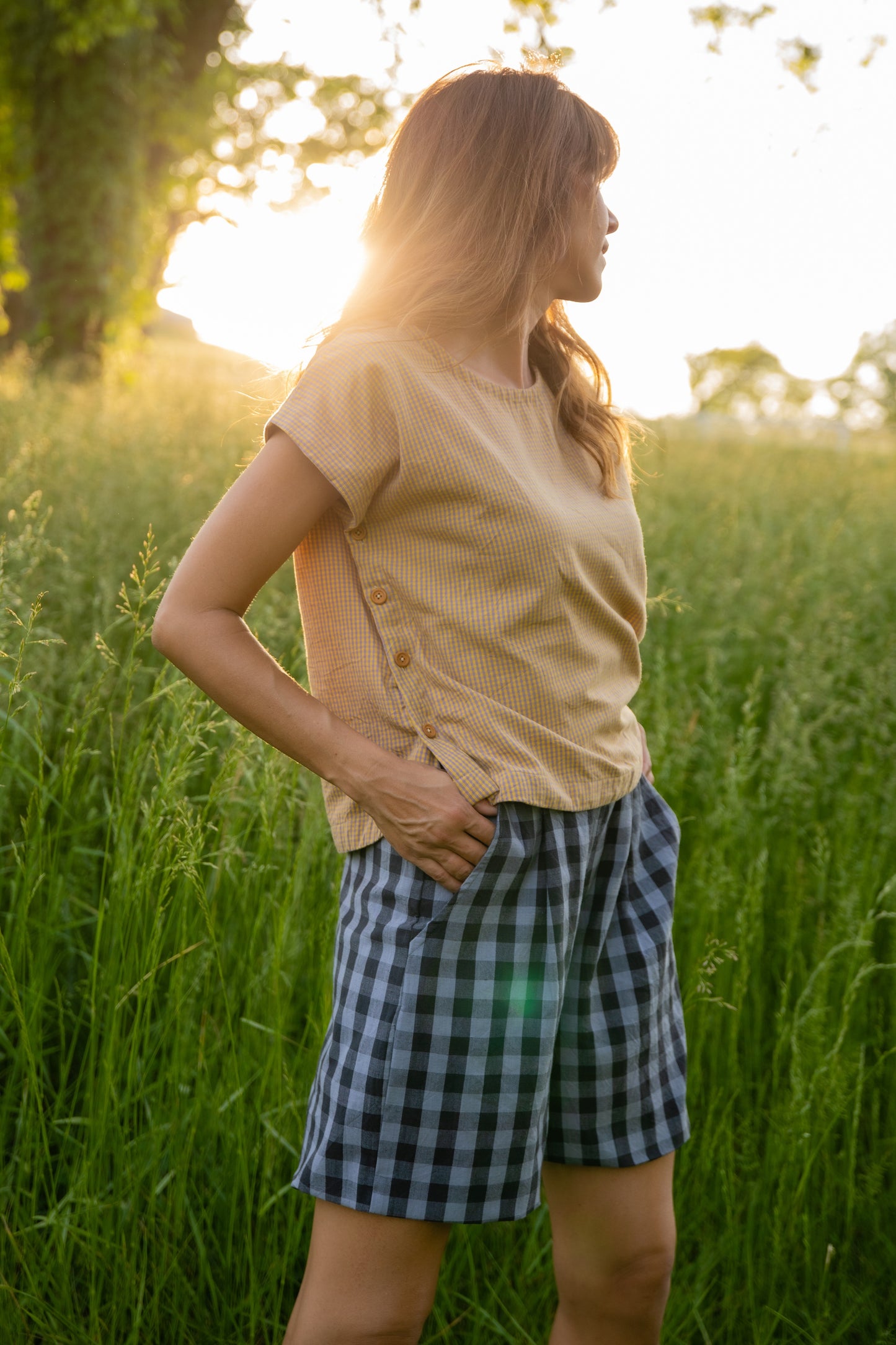 Katie Handwoven Cotton Pants Yellow Gingham Made to Order