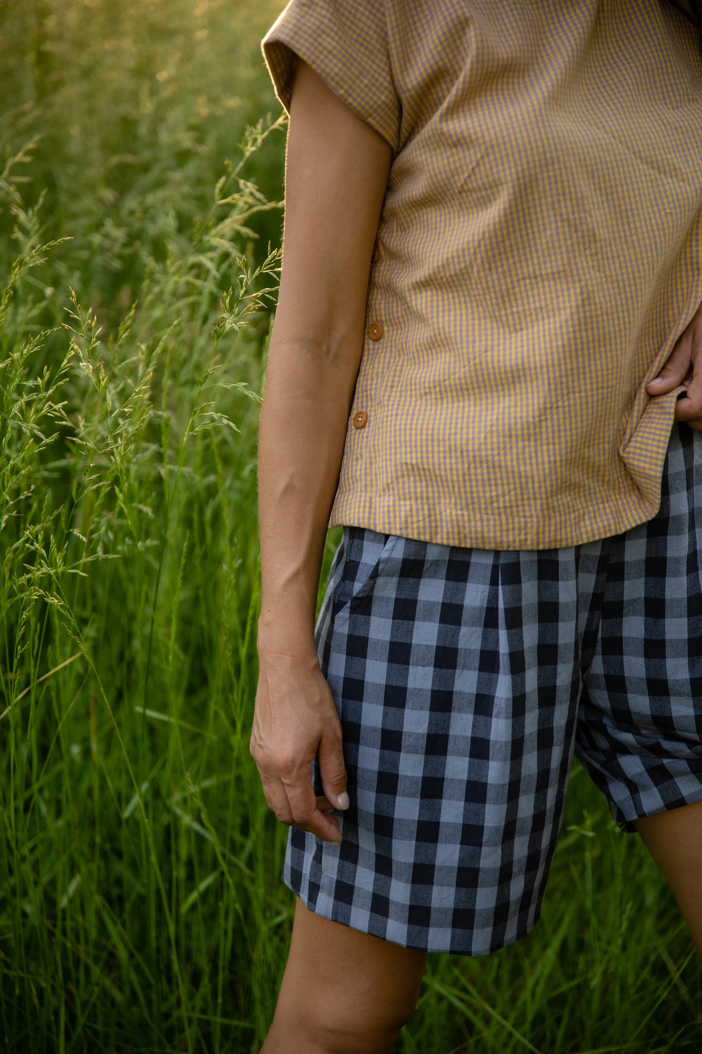 Katie Handwoven Cotton Pants Yellow Gingham Made to Order