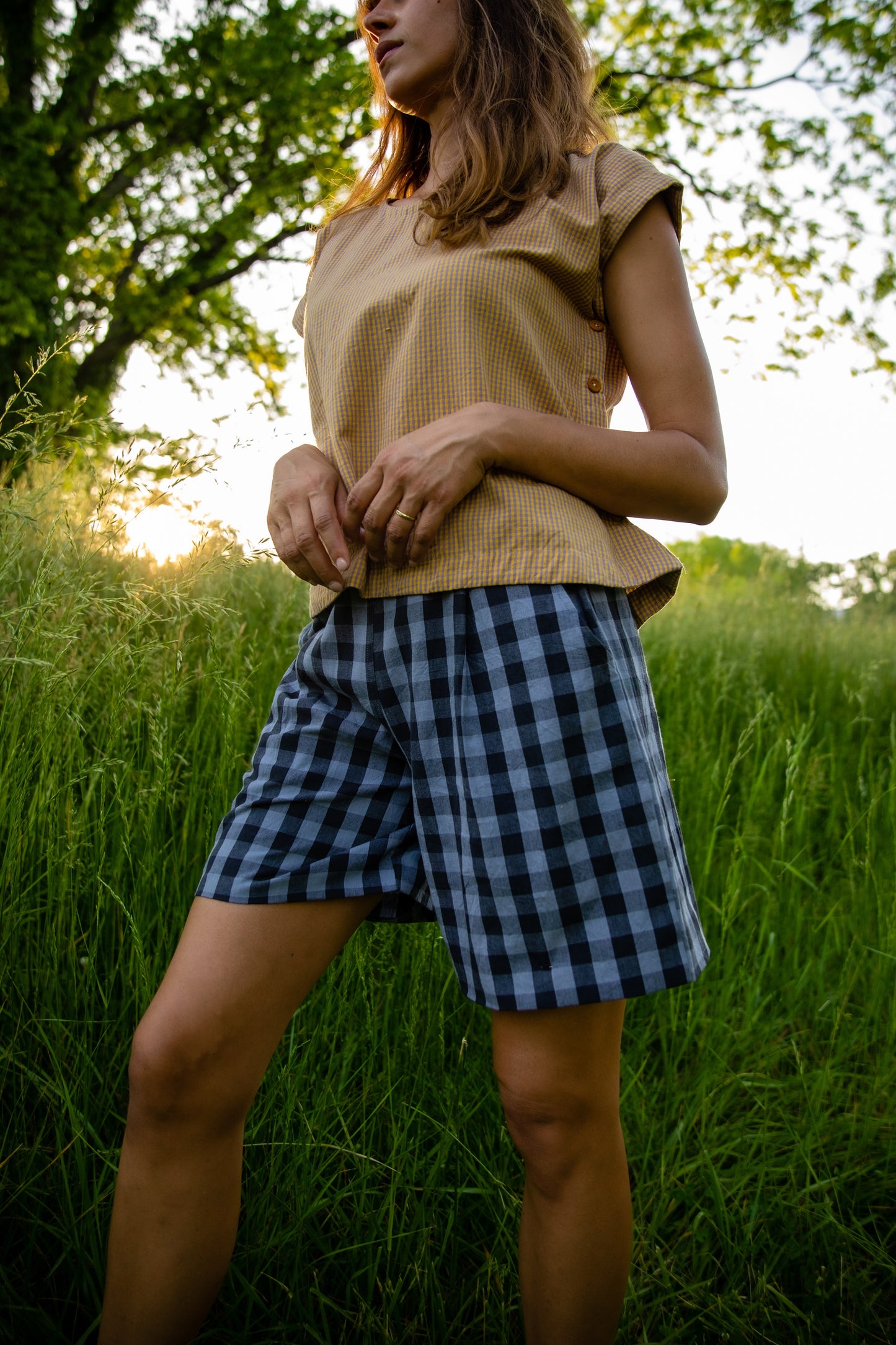 Katie Handwoven Cotton Pants Yellow Gingham Made to Order
